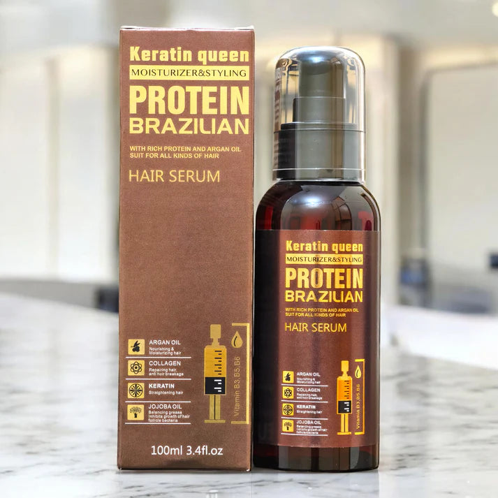Keratin Queen Brazillian Ceramide & Vitamin B5 Hair Serum – Repair & Shine | 100ml
